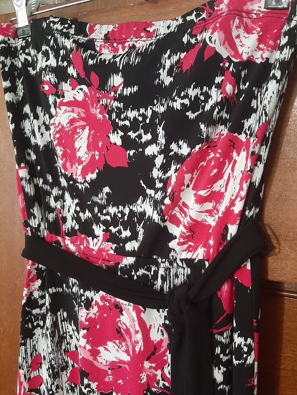B Darlin Black Strapless Maxi Dress with Pink Floral Print